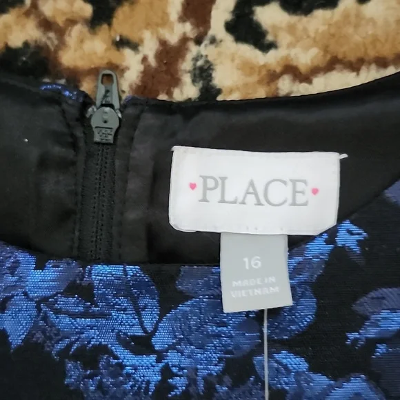 NWT! Place Special Occasion Elegant Blue Floral Kids Dress; 16 - Picture 4 of 14